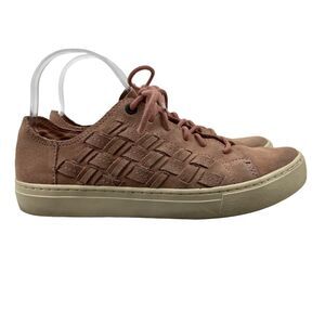 Toms Lenox Bloom Basketweave Sneaker Womens 8.5 Pink Leather Lace Up Trainers